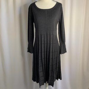 Calvin Klein Fit & Flare Sweater Dress Pleated Charcoal Gray Size Medium